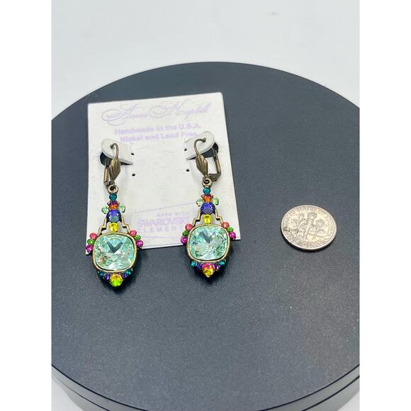 Anne Koplik Signed Cushion Cut Mint Swarovski Crystal Pierced Earrings New - Picture 11 of 15